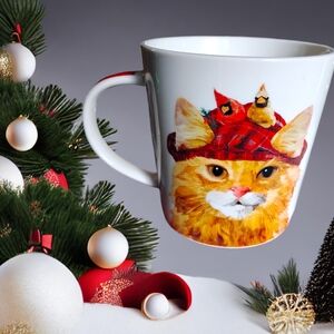 Cat and Bird Bone China Mug